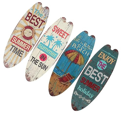VINTORKY 4stücke Surfbrett Wanddeko Holz Hängen Surfbrett Für Strand Dekoration Küstenparty Wand Ornament Sommer Stranddekor