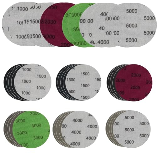 Discos de Lijado de 75mm para Uso en Seco y Húmedo, Set de 30 Piezas, Granos 1000/1500/2000/3000/4000/5000, Ideal para Pulido de Metal y Madera, Papel de Lija de Alta Durabilidad