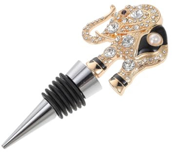ULTECHNOVO Alloy Elephant Wine Bottle Stopper with Rhinestones, Decorative Zinc Metal Cork Plug for Red Wine Bottles, Elegant Beverage Saver for Home and Party Use