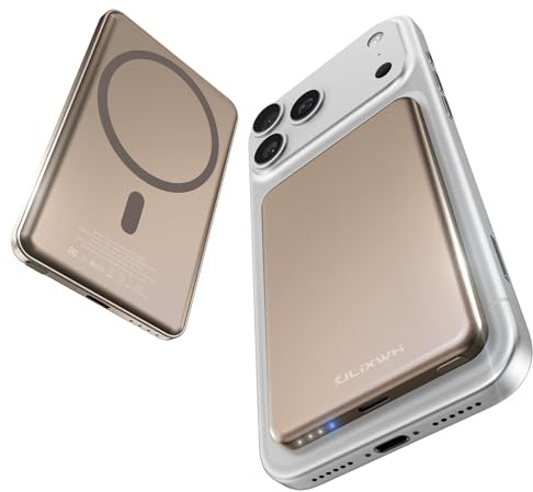 [0.3 Ultra Slim] [Alloy-Made] ULiXWH Magsafe Portable Charger for iPhone, 2026 Upgrade 5000mAh Fast Charging Magnetic Power Bank, Wireless Battery Pack for iPhone 17 Air 16 15 18 Pro Max, Desert Gold