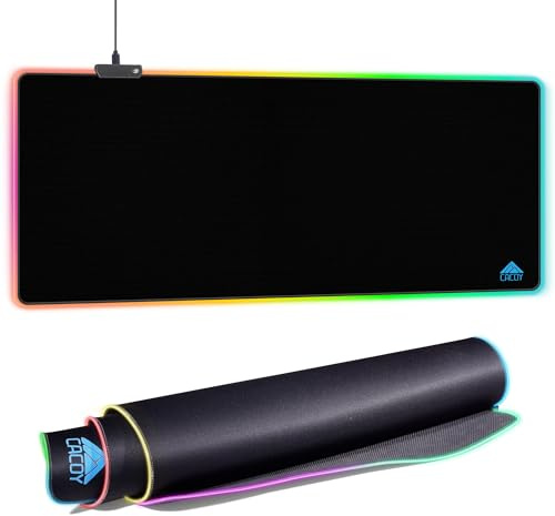 Cacoy 120x50 cm RGB Gaming Mouse Pad XXL, Large LED Mouse Mat with 9 Lights Modes, Lighting Up Desk Mat for Keyboard and Mouse, Extended Desk Pad Protector, Non-Slip Base Mousepad Accessories, Black