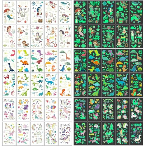 30 Hojas Tatuajes Temporales Luminosos, Pegatinas Infantiles de Purpurina Para Decor Fiesta Para Niños, impermeables Tatuajes que brillan la oscuridad Regalitos cumpleaños invitados niños