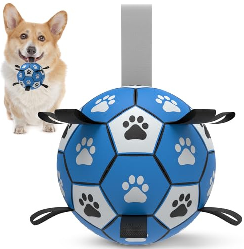 HETOO Hundboll hundleksak boll med handtag för hund interaktiv bogsering av krig vatten hundbollar leksak födelsedagspresent för medel/stora hundar (15 cm blå grå)