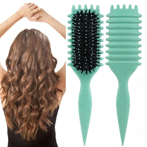 Curl Hair Brush, Lockenbürste, Curl Define Styling Brush, Curl Define Stylingbürste, Haarbürste zum Entwirren für Frauen (Grün)