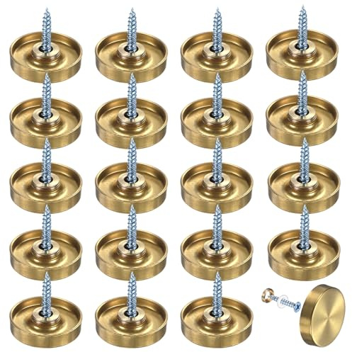 M METERXITY 20-Pack Screw Covers Caps, 1 Dia Stainless Steel Brushed Mirror Decorative Screws Cap Nails Fasteners for Sign Advertising Hardware/Bathroom Upholstery Head Covers [Gold Tone]