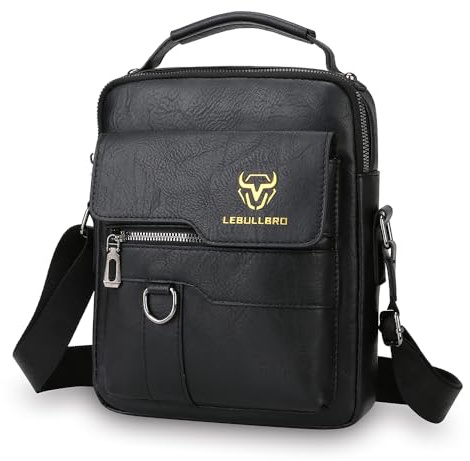 LEBULLBRO Shoulder Bag for Men Crossbody Bags Leather Sling Bag Messenger Bags with Multiple Pockets Business Outdoor