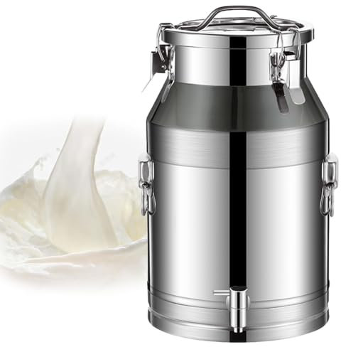 Adima 304 Secchio Bricco per latte in acciaio inox con Coperchio E Rubinetto Contenitore da Trasporto in Acciaio Inossidabile per il trasporto di vino, olio, succhi di frutta,42L