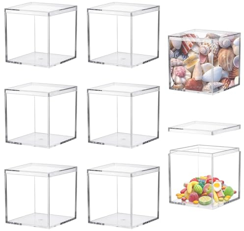 Keboyoe 8 Stück Acrylbox mit Deckel 6.5x6.5x6.5cm für Schmuck, Aufbewahrung