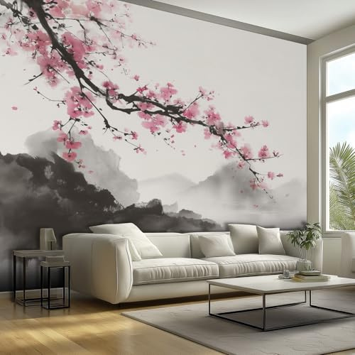 Générique Papier Peint Intissé Fleurs de Cerisier Japonais 350 x 256 cm Papier Peint Panoramique Grandes Poster Mural Photo pour Salon, Chambre, Décor Fond TV J15