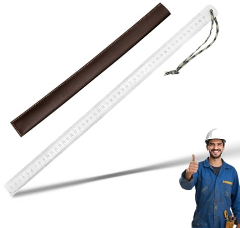 Robustes Lineal (Maßeinheit: Zoll und cm), 50 cm, Edelstahl-Metall-Lineal, Dual-Skala-Messwerkzeug für Präzision, mit Lederetui (1, 5 mm)