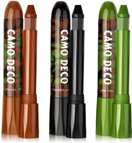 3 Color Camo Face Paint Sticks, Long-Lasting Camouflage Makeup for Face, Eyes & Skin, Waterproof Face Paint For Outdoor Sports (Brown,Black,Green)