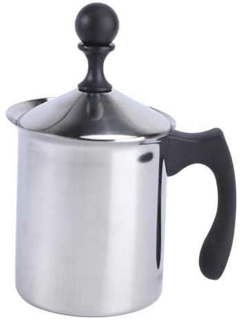 CLISPEED Espumador Manual de Leche Inoxidable con Filtro Integrado y Mango Ergonómico Batidor Doméstico Portátil sin Batería para Cappuccino y Café