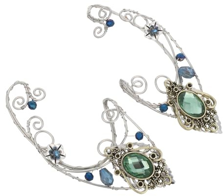 Hoement 2 St Gröna Kristallörhängen för Kvinnor Non-piercing Öronkuffar med Älvdesign Lättviktiga och Bekväma Wrap-around Öroncuffs för Dagligt Bruk och Festliga Tillfällen