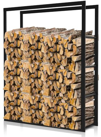 Vkechh Kaminholzregal Metall Hängend brennholzregal innen & außen Schwarz für feuerholz aufbewahrung holzaufbewahrung innen kaminholzständer (Schwarz, 100x80x25CM)