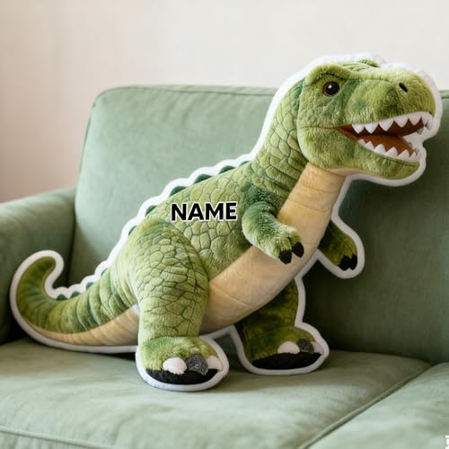 JLSKCN Almohada Personalizada con Nombre, Almohadas de Muñecos de Peluche con Nombre Personalizada, Vehículo de Construcción, Tractor y Cojines con Forma de Dinosaurio, Niños