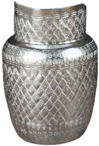 Housoutil Metal Wine Jug with Handle Large Mouth Beverage Pitcher for Water, Milk, Orange Juice – Creative Southeast Asian Style Metal Drink Dispenser for Home and Restaurant Use