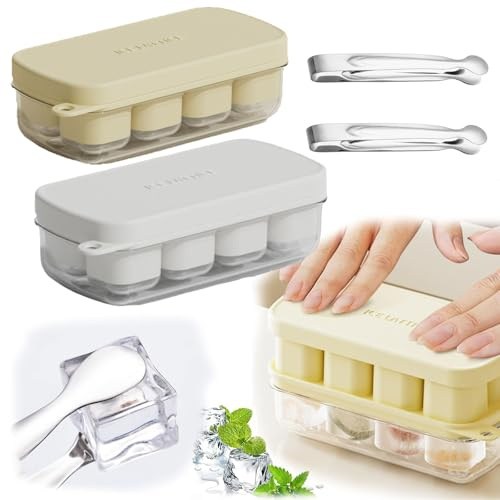 Furforstk cubitera para hielo 2 piezas cubitera con tapa y pinza para hielo ice cube tray, cubiteras para hielo con tapa, hielera,Presione simplemente para liberar hielo (blanco y amarillo)