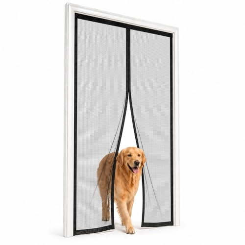 Mosquitera Imantada Puerta Negro 85×208cm Cintas Adhesivas Fuertes Para Fijación Segura para Acceso Terraza Jardin y Balcon