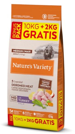 Nature's Variety Spannmålsfritt foder för medelstora och stora vuxna hundar, med urbenat kalkonkött, 12 kg väska