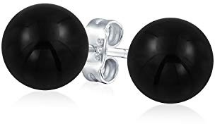Boucles D'Oreilles Clous Simples En Onyx Noir Pour Femmes En Argent Sterling .925 8MM
