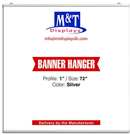 M&T Displays Newage Snap Poster Banner Clamp 72 inch Silver 1 Aluminum Profile Double Sided Reusable Advertising Brochure Paper Sign Holder Portrait Landscape Indoor