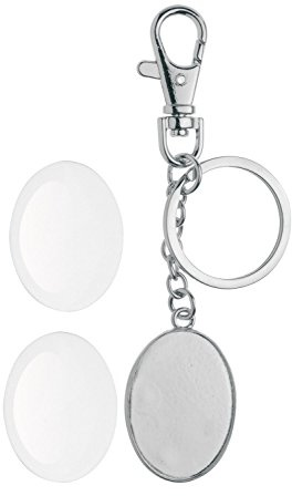Glorex GmbH 6 1633 022 Cabochon Schlüsselanhänger, doppelseitig oval, 37 x 27 mm, silber