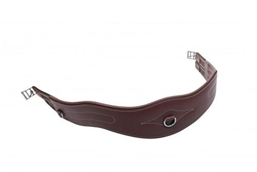 QHP Sattelgurt Leder anatomisch geformt Ziernähte D-Ring (130 cm, Dunkelbraun)