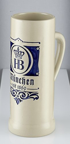 Hofbräuhaus München Boccale da birra | Boccale in pietra Saga 1589 0,5 l bicchiere da birra originale con logo HB HB con scritta Monaco e anno di fondazione in blu con elegante design tradizionale