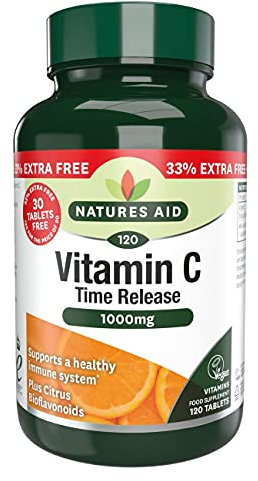 Natures Aid Time Release Vitamin C 1000mg with citrus bioflavonoids - 120 Tablets - Food Supplement