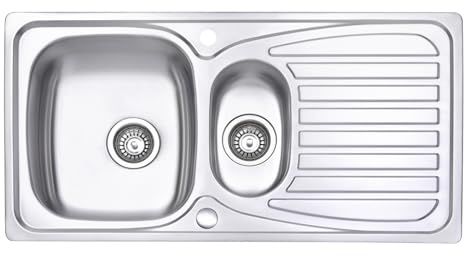 JASSFERRY Fregadero de cocina 1,5 senos, de Acero Inoxidable, escurridor reversible, con colador de residuos