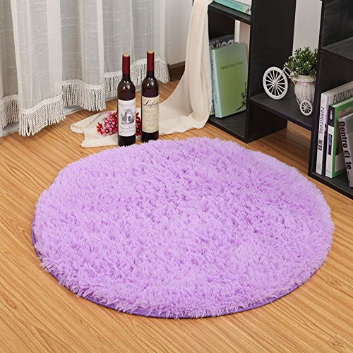 Eleoption Round Soft Shaggy Microfiber Area Rug, Anti-skid Floor Mat Room Carpets for Kids Room Children Playroom Living Room Bedroom Chair Cushion, 80cm, Purple