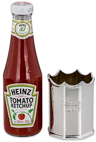 Versilberter Ketchup Flaschenhalter mit Ketchup-Flasche 300 ml - Ständer 9 cm hoch/mit Flasche 20 cm - Tischdeko für Küche & Restaurant