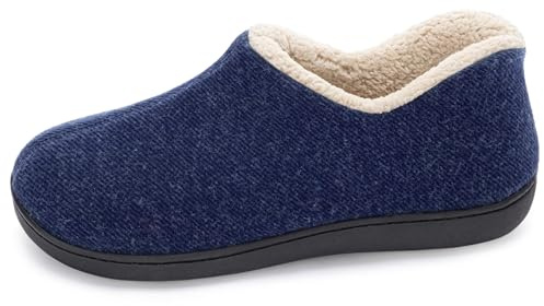 ULTRAIDEAS Women's Cozy Memory Foam Closed Back Slippers with Warm Fleece Lining, Wool-Like Blend Cotton House Shoes with Anti-Slip Indoor Outdoor Rubber Sole (Navy Blue，Size 6)