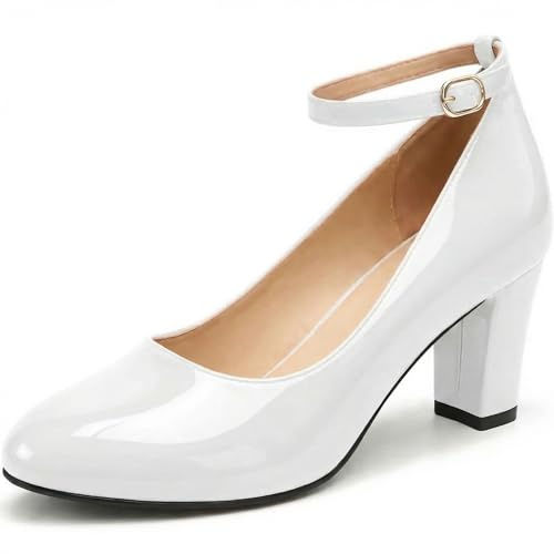Womens Ladies Block Heel Ankle Strap Work Court Evening Dress Girls Shoes Pumps UK Size 3-12