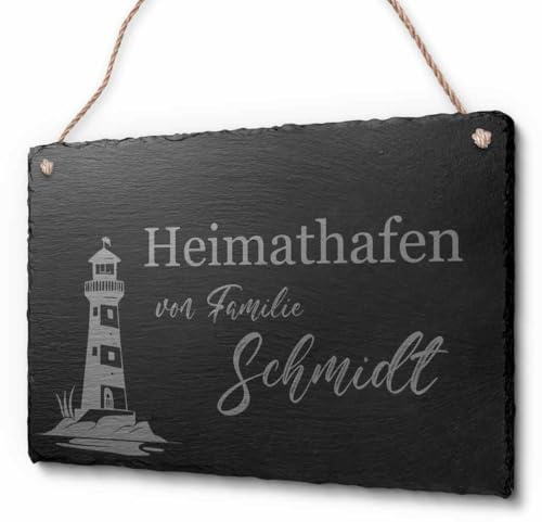 Schöne Schiefer Türschilder für die Haustür mit Gravur | Schiefer-Schild mit Kordel zum Aufhängen in ca. 30x20 cm Gravierte Namensschilder Kingelschilder mit Namen oder Texten Herzlich Willkommen