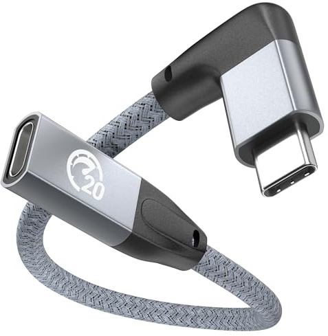 USB C Verlängerung Kurz 0.2M, 100W USB C 3.2 Gen2 20Gbps Verlängerung | Winkel Typ C Buchse auf Stecker Verlängerungskabel Winkelstecker 90 Grad, 4K Videoübertragung für iPhone 17, iPad, Galaxy S26