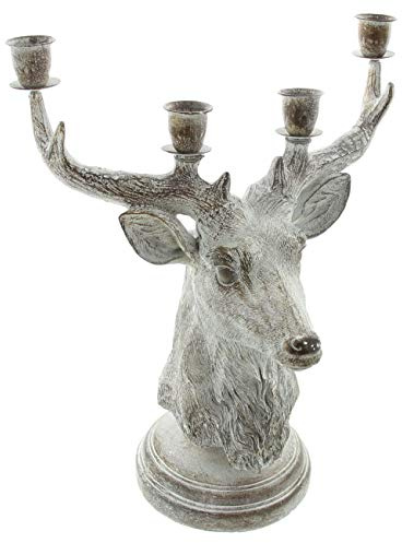 Kerzenhalter Hirsch Kerzenständer FRANK FLECHTWAREN, Silber, 26 x 17 x 30 cm, passend für 4 Stabkerzen max. Ø 2,3 cm, vielseitig einsetzbar