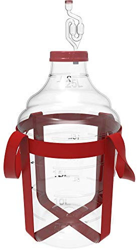 Browin 644215 Großer nichtsplitternder Ballon aus Plastik, Weinset Griffen, 15 L-Riemen, Weite Öffnung, Gärröhrchen, roter Deckel, Messskala, Plastic