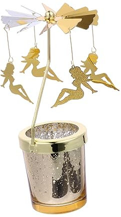 SOLUSTRE Teelicht Karussell Glas Weihnachten Teelichthalter Gold Frau Rotierender Kerzenhalter Teelichtglas Metall Kerzenständer Kerzenglas für Hochzeit Tischdeko Votiv Advent Deko