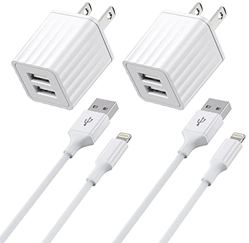 iPhone Charger,[Apple MFi Certified] Fast iPhone Charger 2PACK 6FT Lightning Cable Cord Fast Charging Dual 2 Port Plug USB Wall Charger Compatible with iPhone 14 13 12 11 Pro Max XS XR X 8 Plus 7 iPad