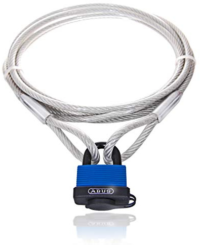 Drahtseile24 Öglakabel, stålrep täckt med öljetter och ABUS hänglås [1 m – 50 M] – kabellås stöldskydd | Tjocklek: 4 mm (3 till 4) | Längd: 8 m