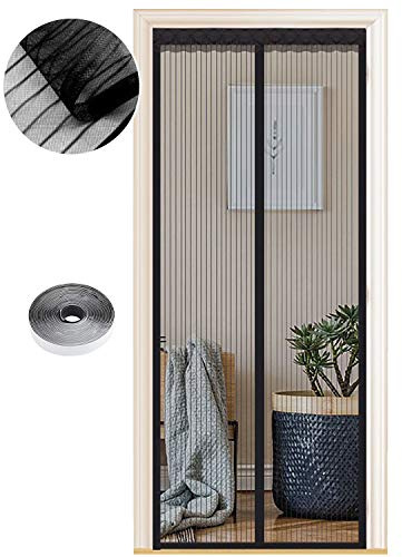 Magnetiskt insektsnät för dörrar, olika storlekar, 105 x 200 cm, kraftfulla magneter, automatisk stängning, gardin, dörr, uteplats utan borrning, svarta ränder