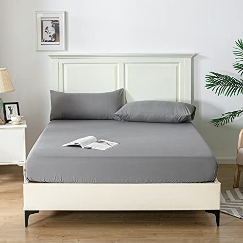 Good Nite King Fitted Sheet Bed Sheets 25CM Extra Deep Pocket Soft and Breathable Fitted Bedding Sheets (Dark Gray, King)