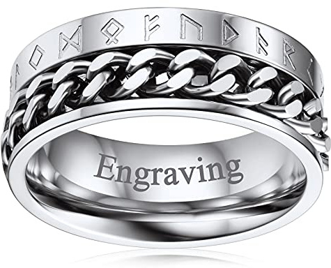 FaithHeart Anillo Vikingo Hombre Personalizado Runas Acero Inoxidable 316L Talismán Nórdico Anillo Anti-Estrés Ancho Punk Talla 10