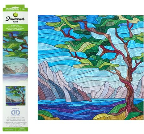 DIAMOND ART BY LEISURE ARTS Stain Glass River, 12X12, Intermediate Diamond Painting Kits for Adults, Art for Adults, Kit, Painting