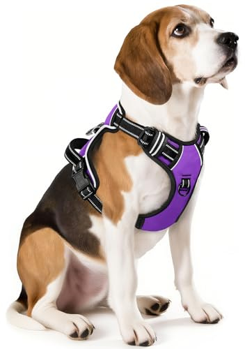 HEELE Hundegeschirr, Geschirr für Mittlere Hunde, Anti Zug, Violett, M | Brustgeschirr für Mittelgroße Hunde, Weich Atmungsaktiv Einstellbar Reflektierend Hundegeschirr Anti Zug mit Gepolstert Griff
