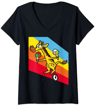 Damen Giraffe Eiskrem Einrad Fahrrad Einradfahren Einradfahrer T-Shirt mit V-Ausschnitt