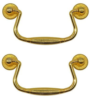 Fuxxer® 2x Antik Schubladen Bügel-Griffe, klappbar, 99 x 50 mm, Gold Messing Design, 2er Set