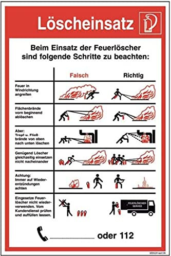 Schild Löscheinsatz falsch/richtig Anleitung Handhabung Umgang Feuerlöscher
