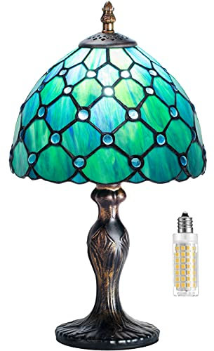 MIAOKE Lampada in stile Stained Glass Lamp, Creativo Pastorale Minimalista Stil, soggiorno, bar Lampada da tavolo con luce spina mediterranea, Lampadina E27 NON inclusa (Perline Verdi)